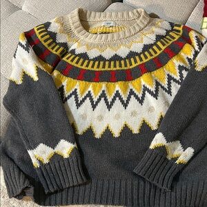 Aerie women Gray and Yellow Patterned Crewneck Sweater